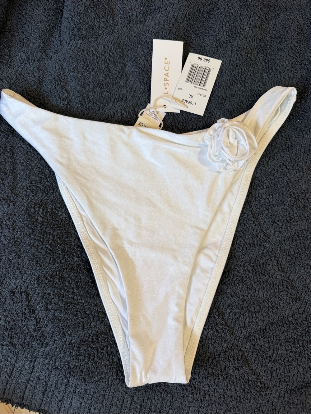 l*space White High-Leg Bikini Bottom with Side Rosette Satin XL